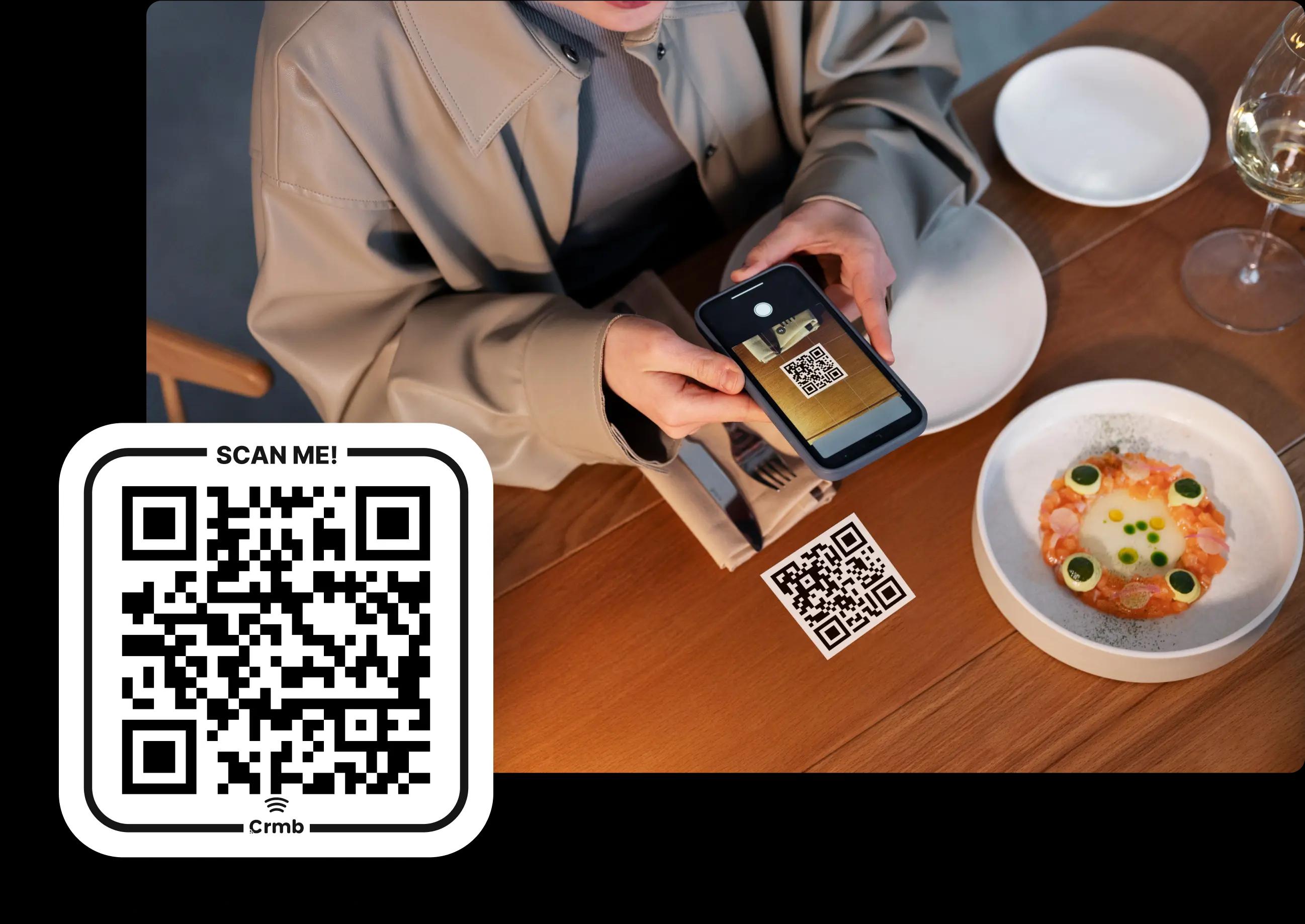 a man scanning a code and a QR code